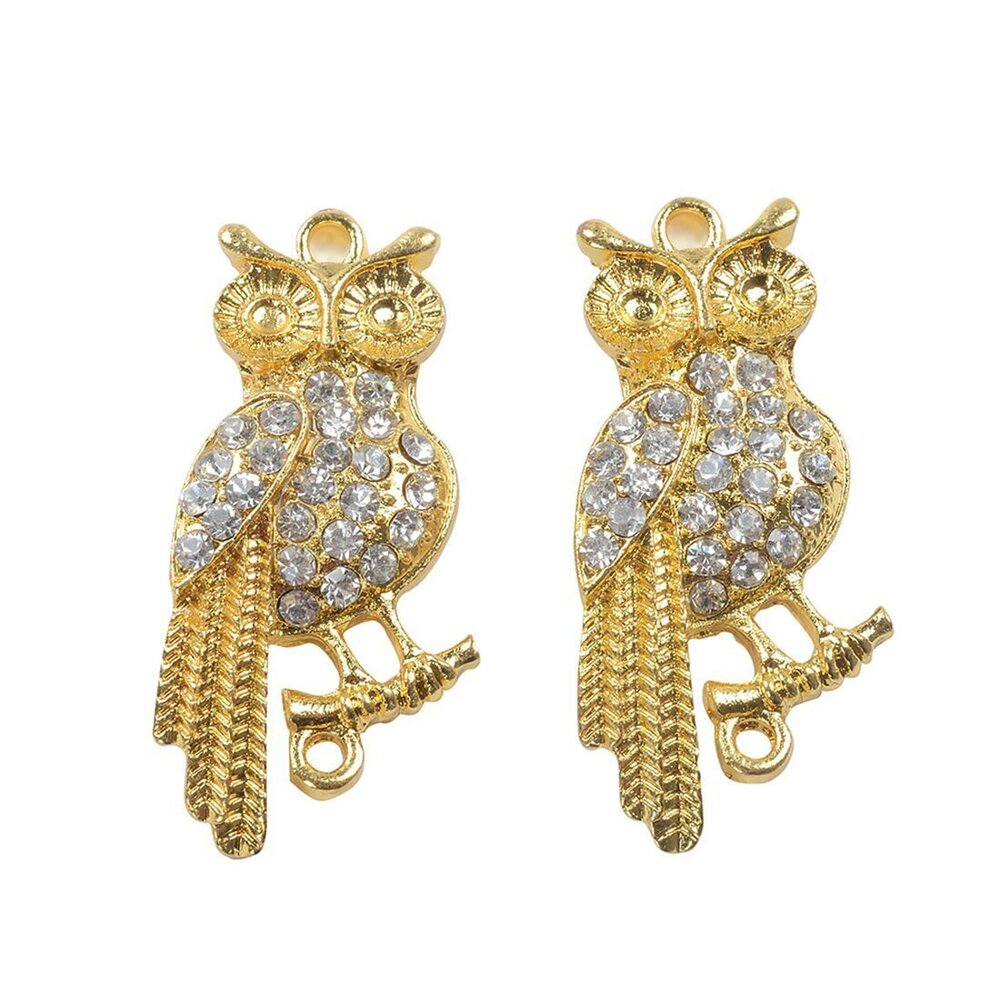 5360 30pcs Metal Animal Owl Connector Beads Crystal Inlay DIY Jewelry